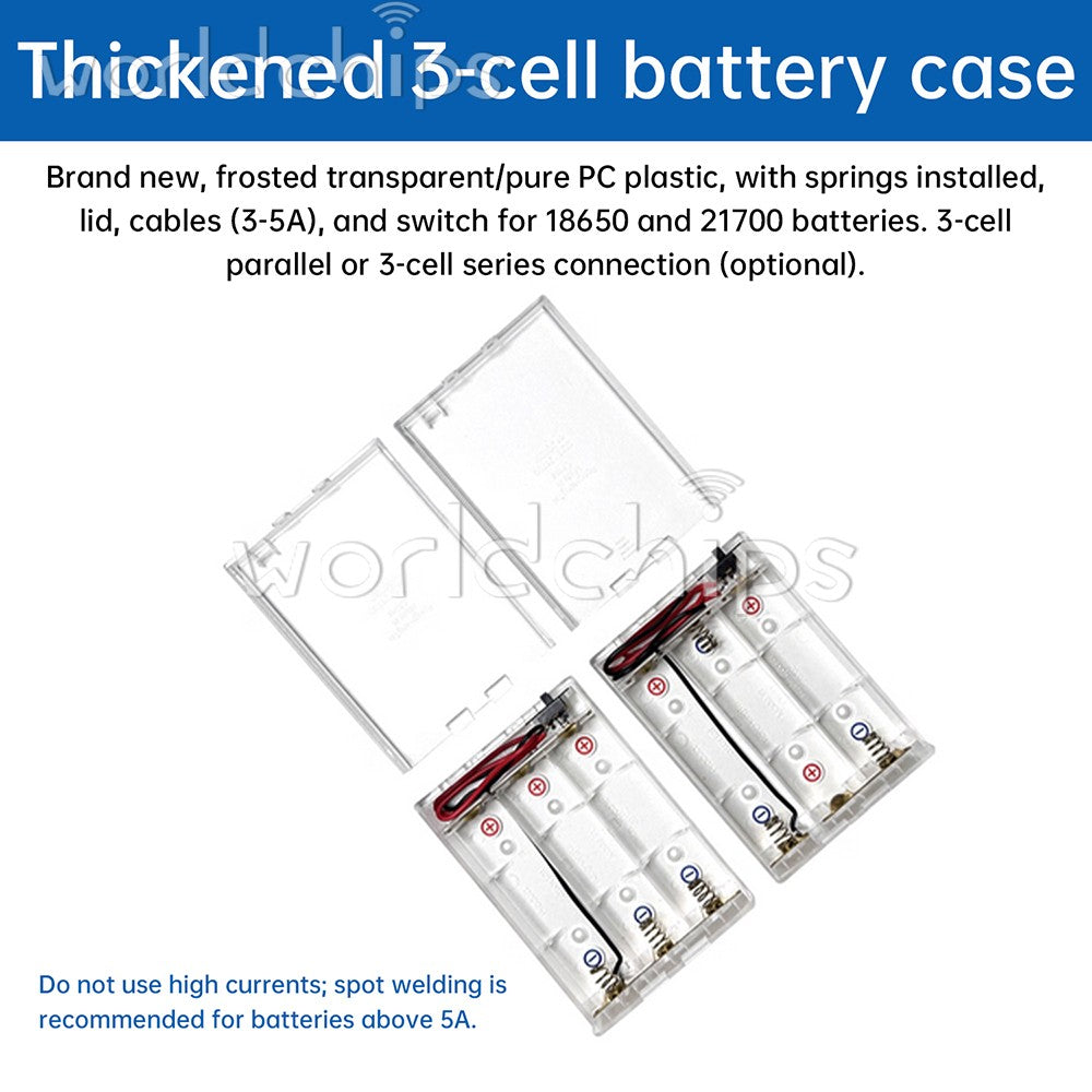 5* Plastic Battery Holder 21700 18650 Storage Box Series / Parallel w/ Wire Lead