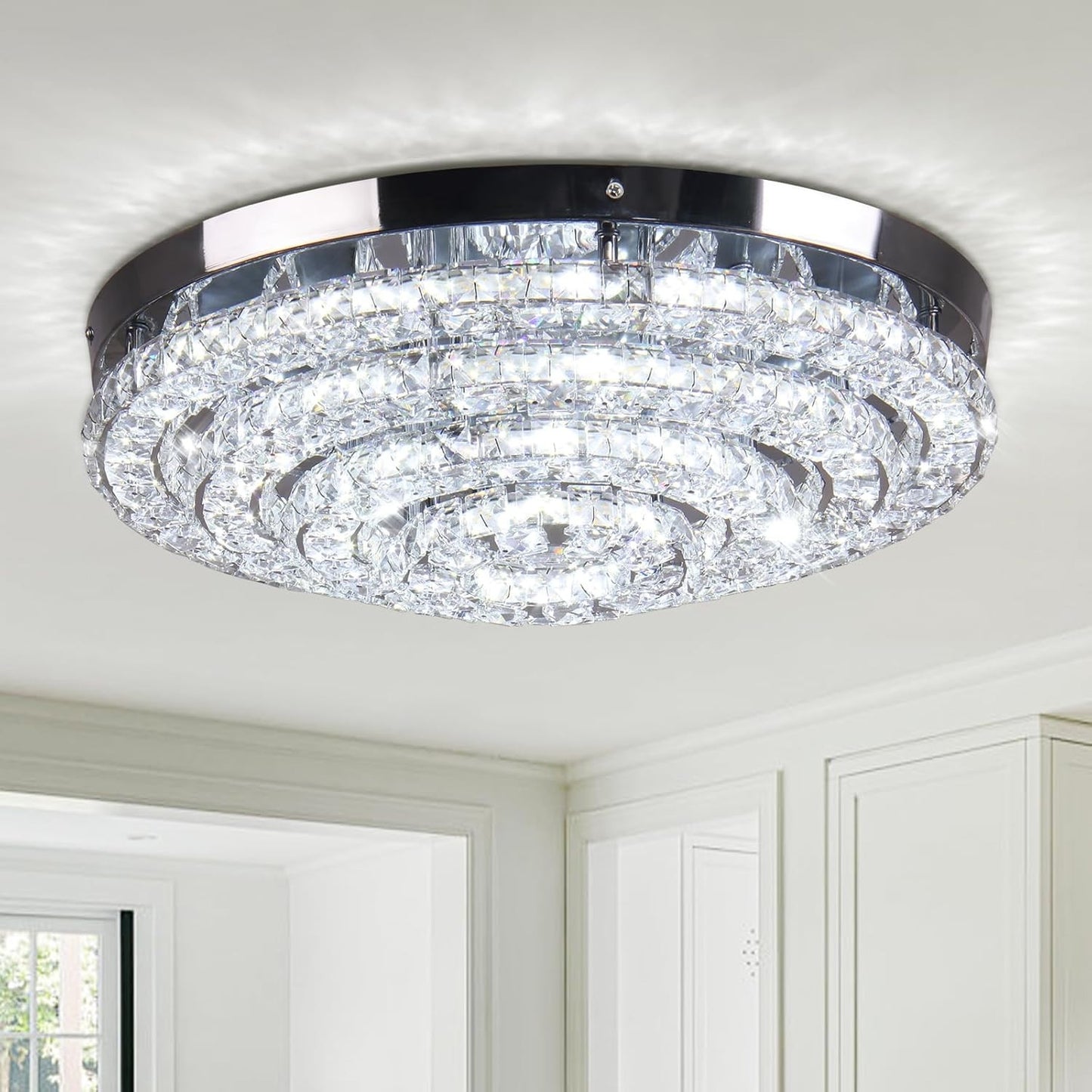Four Rings Round LED Chandelier, Flush Mount Ceiling Lamp 4000K Cool White