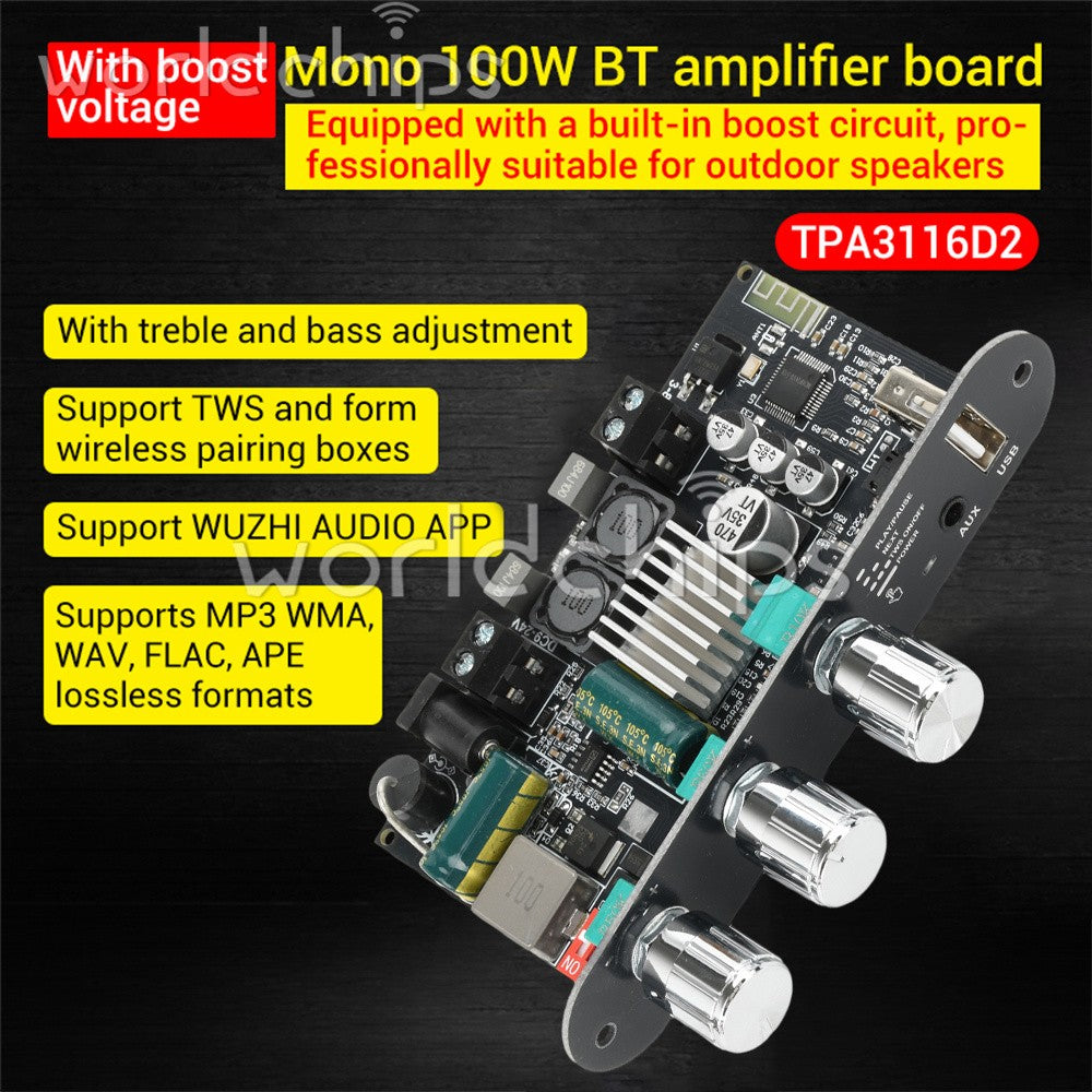 1-10PCS ZK-1001U 100W Mono Bluetooth Audio Power Amplifier Module TPA3116D2 Lot