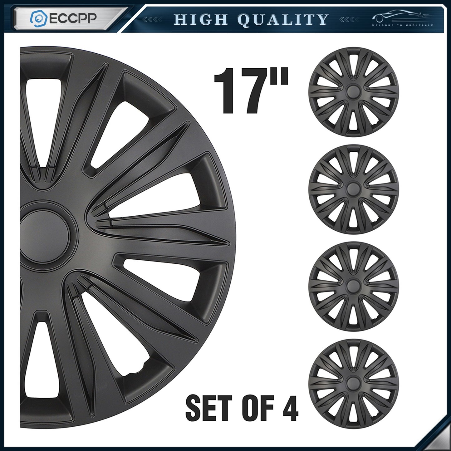 ECCPP 4 Pcs Wheel Covers Kit Black For R17 Tire Snap On Wheel Hub Caps 17 inch