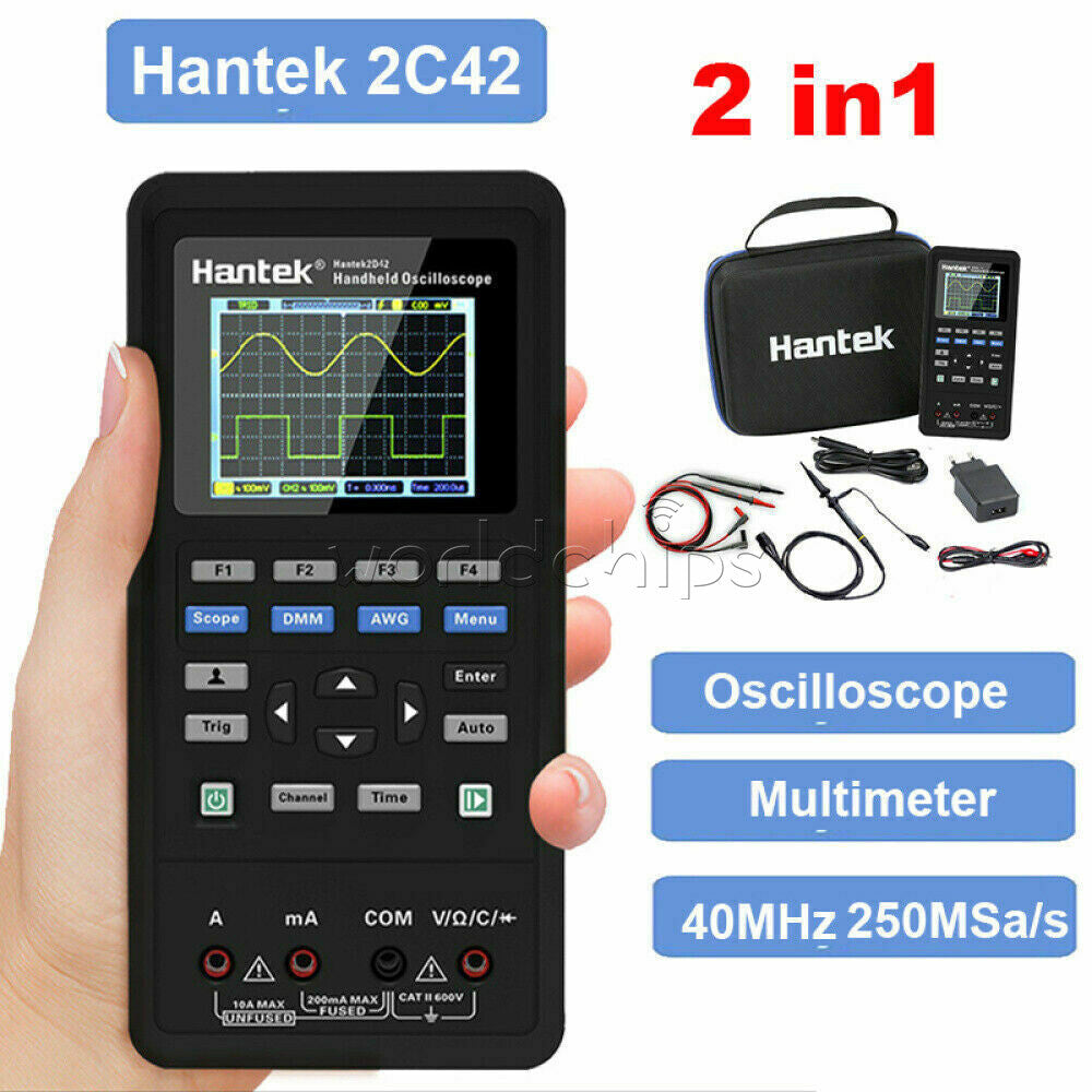 Hantek 2C42 Handheld 2IN1 Oscilloscope DMM Multimeter Tester 40/70MHz 2 Channel