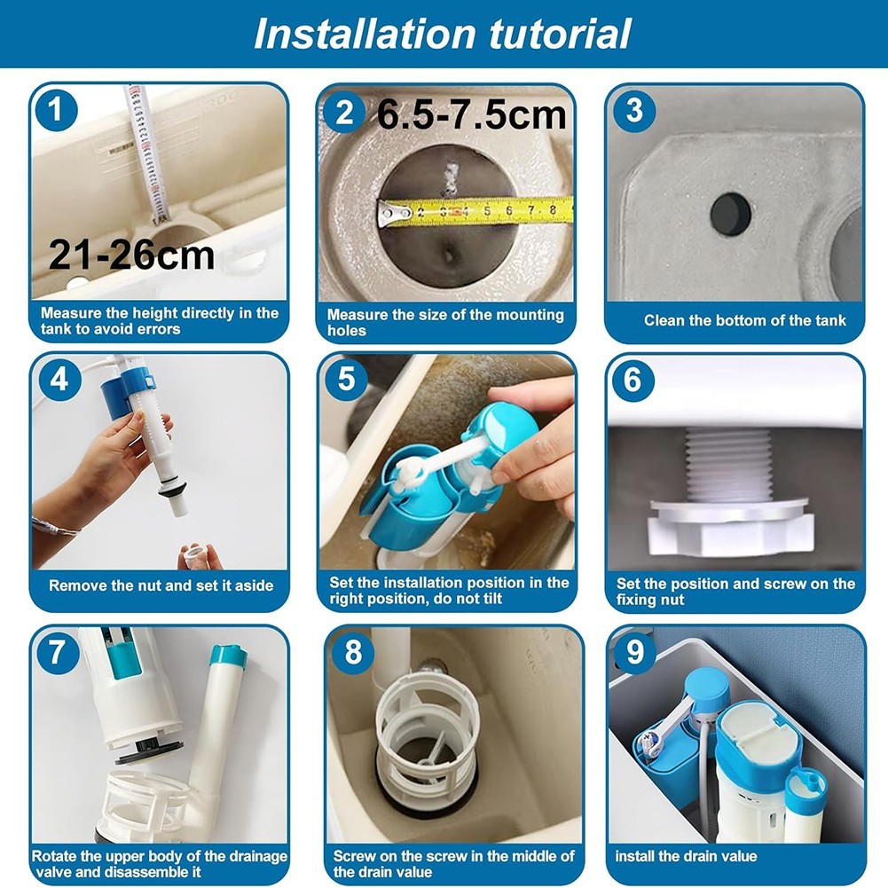 Toilet Flush System Replacement Kit with Dual Flush Mechanism Adjustable Valve