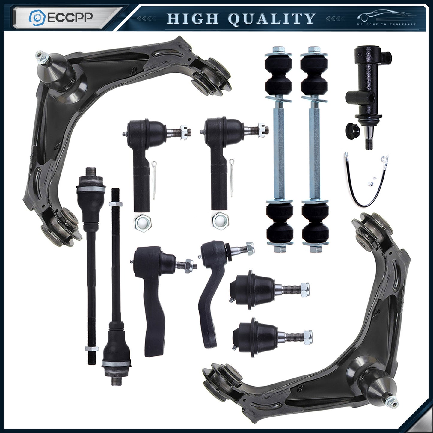13x Front Control Arms Sway Bars Tie Rod Links For 01-10 GMC Sierra 2500 3500 HD
