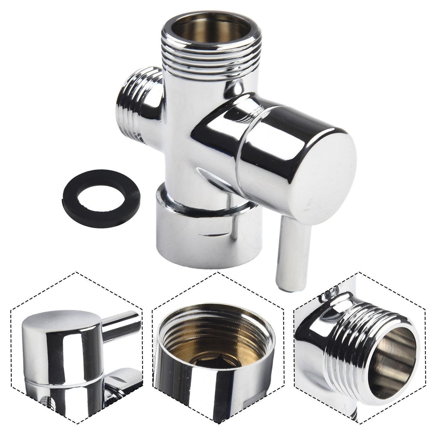 Part Diverter Valve Tool Chrome Plated Brass T-Adapter 3 Ways Accessory