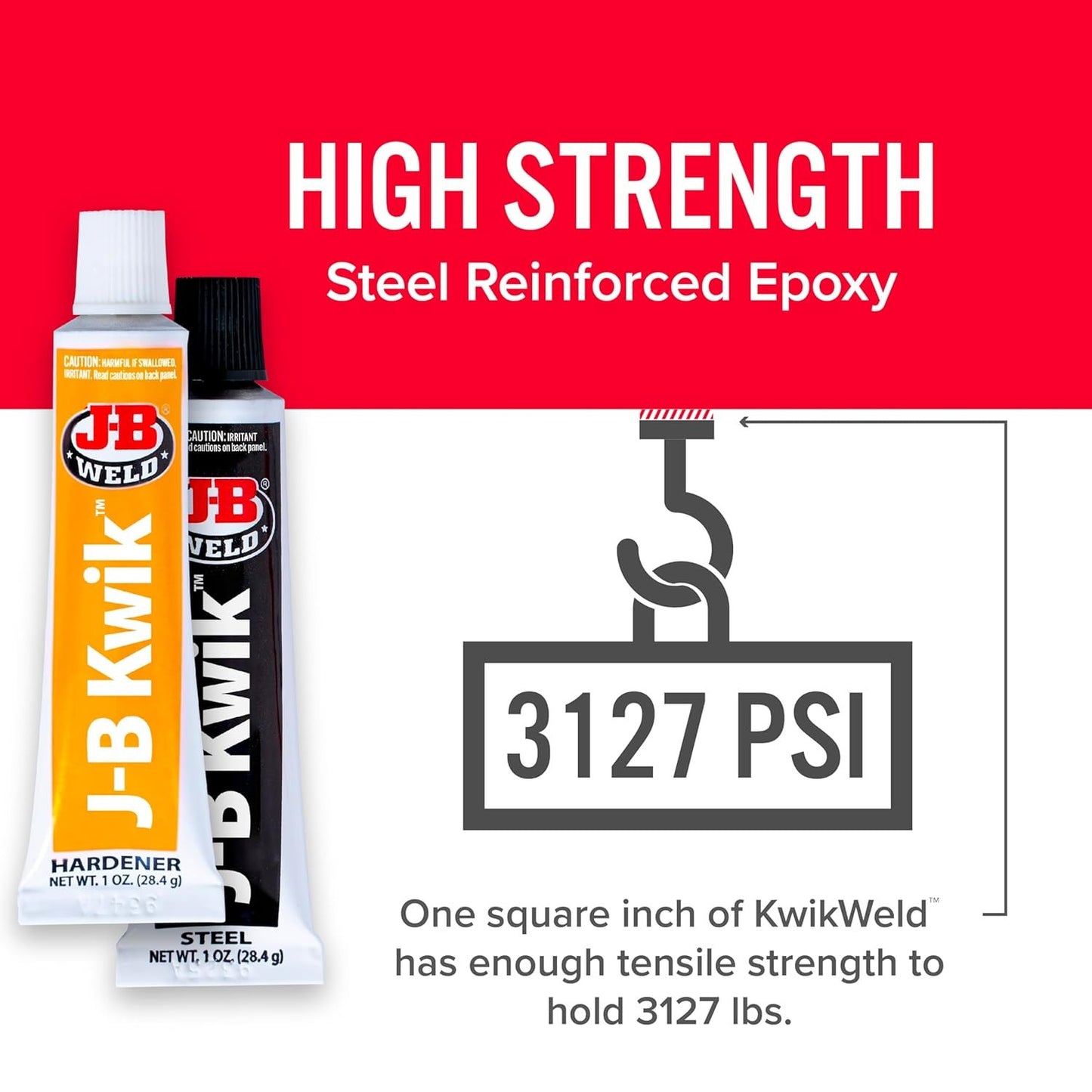 KwikWeld Steel Reinforced Epoxy, 2 oz, Quick-Setting for Metal, Ceramic, Plastic