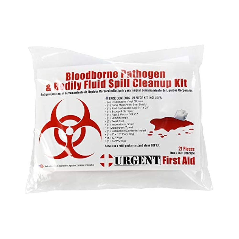 22-Piece Bodily Fluid Clean Up Kit, OSHA Compliant,Bloodborne Pathogen Spill Kit