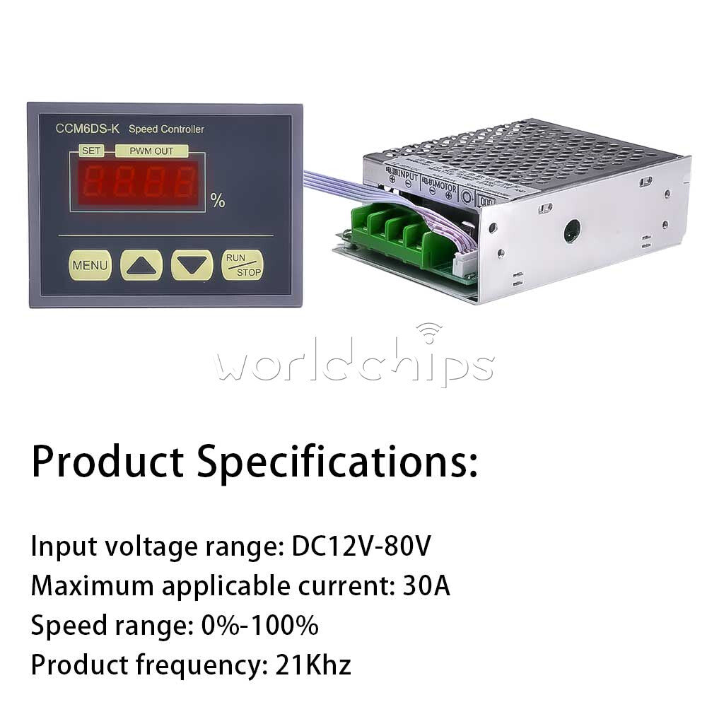 DC 12V-80V 30A Digital Display PWM DC Motor Governor Controller High Power