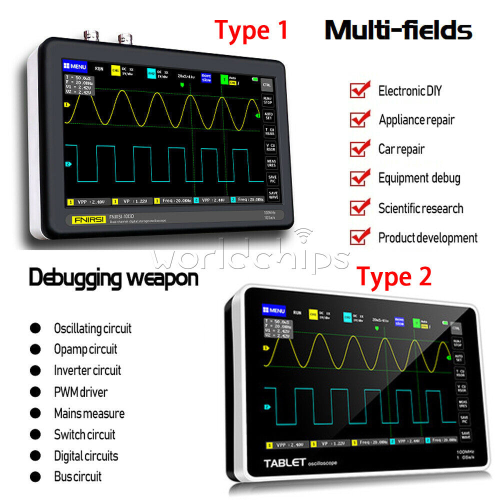1013D 7 inch 2CH Digital Storage Oscilloscope 100MHz Bandwidth 1GS Sample Rate