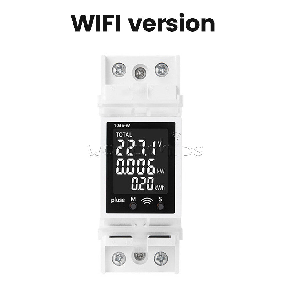 DIN Rail Multi-Function Tester Digital Voltage Current Power Meter AC85~265V 63A