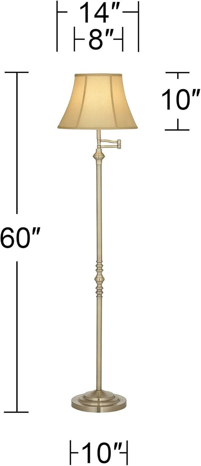 Montebello Adjustable Swing Arm Floor Lamp - 60" Tall, Antique Brass, Bell Shade