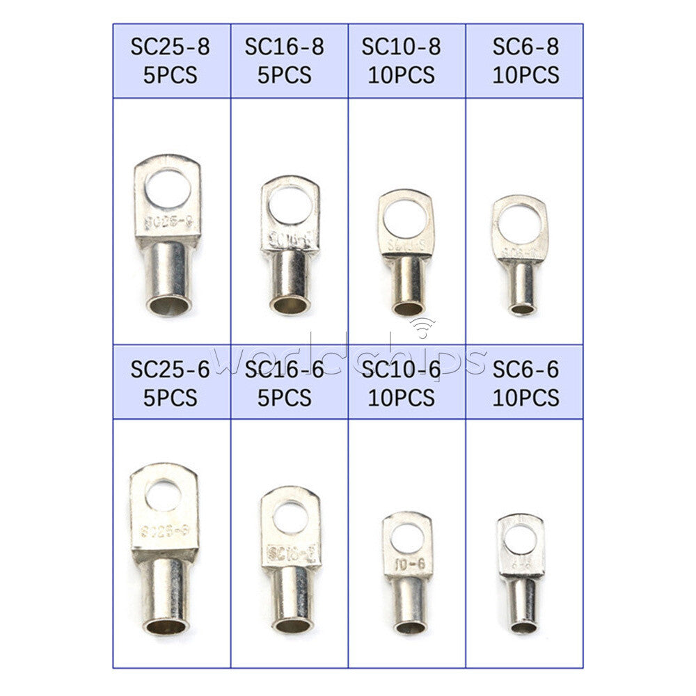 60PCS Battery Lugs Terminal Ring Connector Tinned Copper Wire Terminals Kit