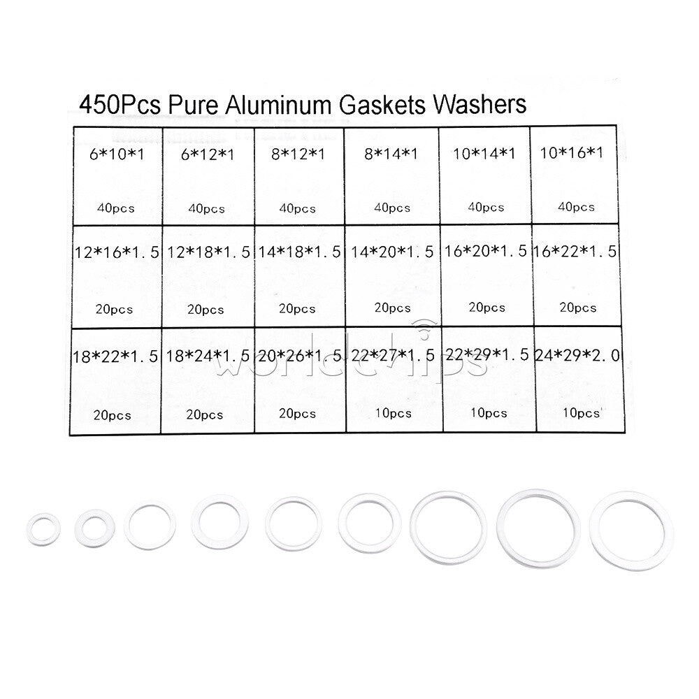 450PCS Set Oil Drain Plug Aluminum Washer Gasket Washer Sealing Ring Assortment