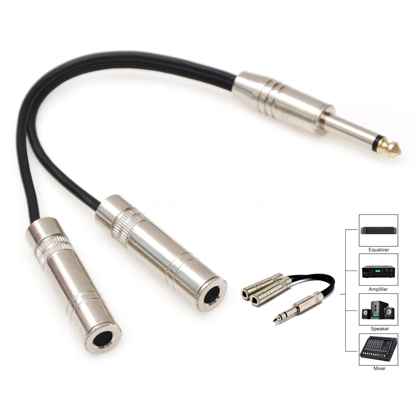 1/4 Inch Dual 6.35mm Mono Jack Splitter HiFi Audio Sys Cable Adapter Connector