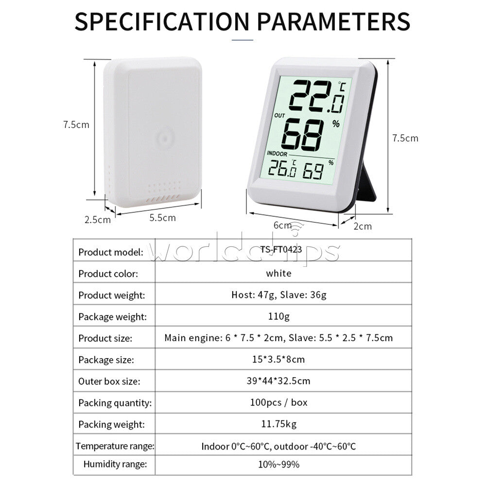 433MHz Digital Wireless Indoor Outdoor Thermo-Hygrometer Humidity Meter White