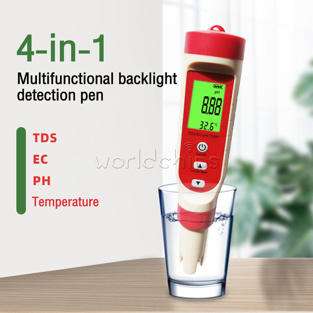 4-In-1 PH TDS EC Temperature Meter Tester Water Quality Test Pen for Hydroponic