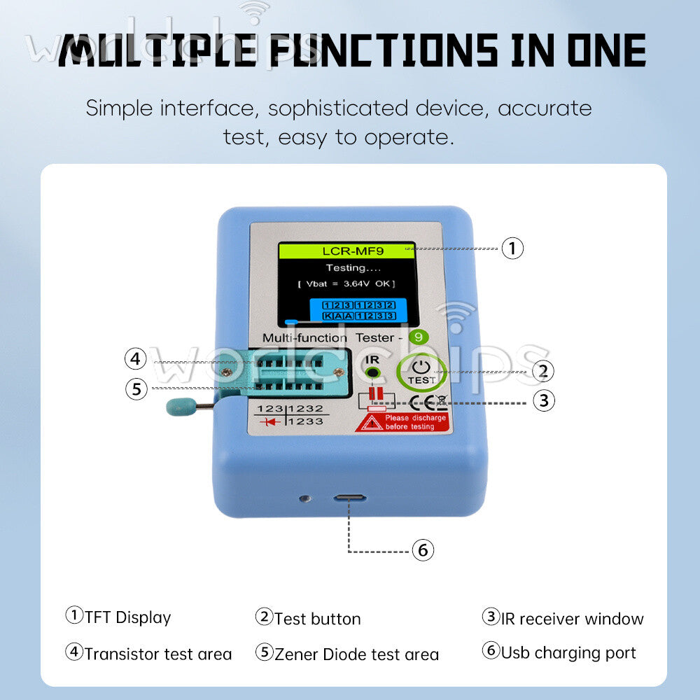 MF9 High Precision Transistor Tester Diode Triode NPN PNP MOSFET Rechargeable