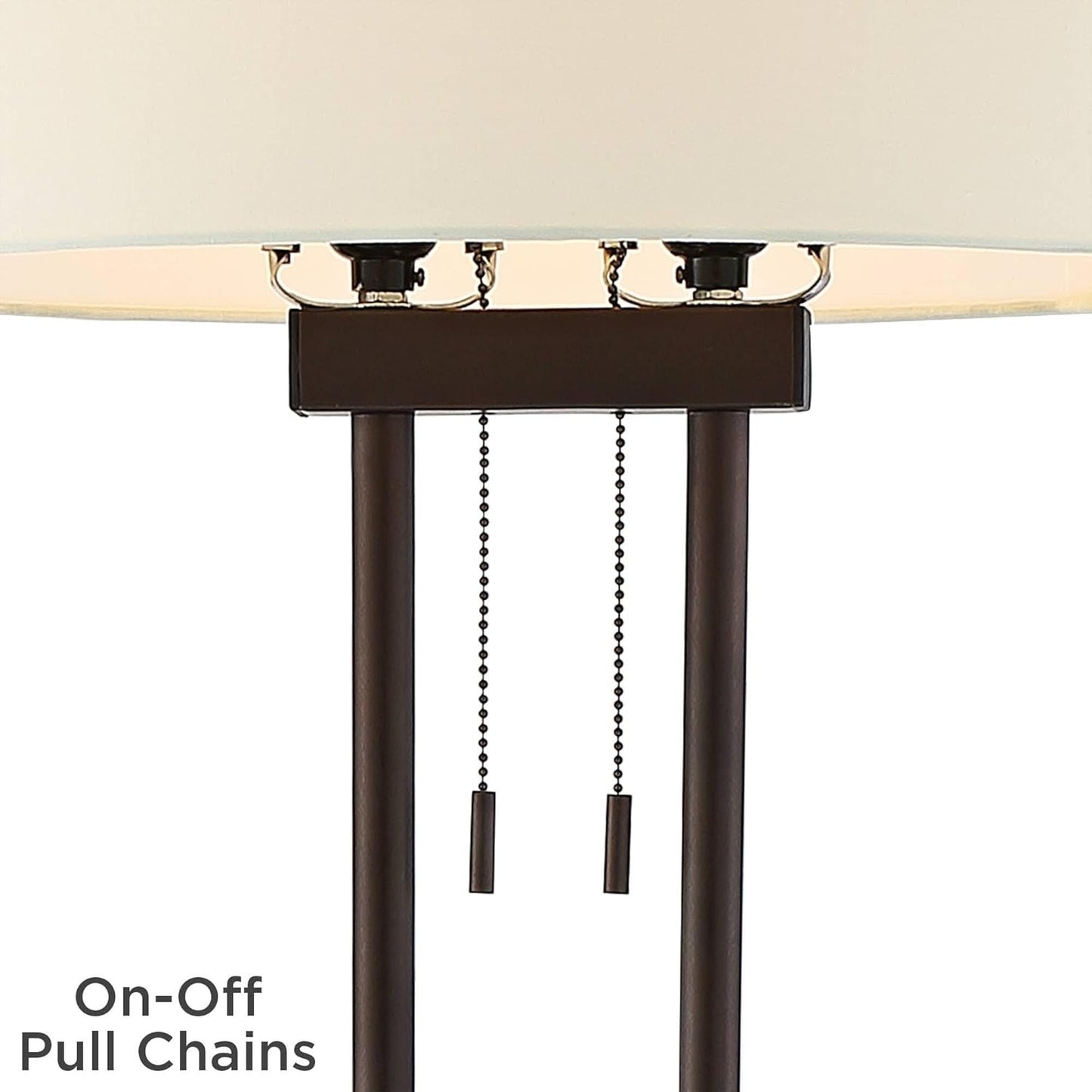62" Modern Standing Floor Lamp, Twin Pole Design with White Fabric Shade