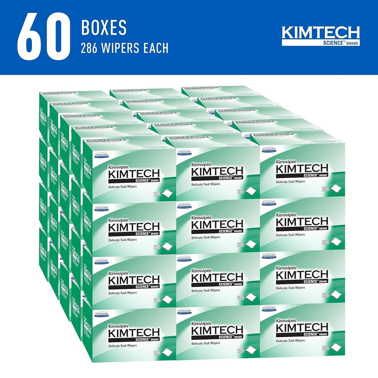 Kimwipes Delicate Task Wipes, Pop-Up Box, 60 Boxes, 17,160 Sheets, Lab