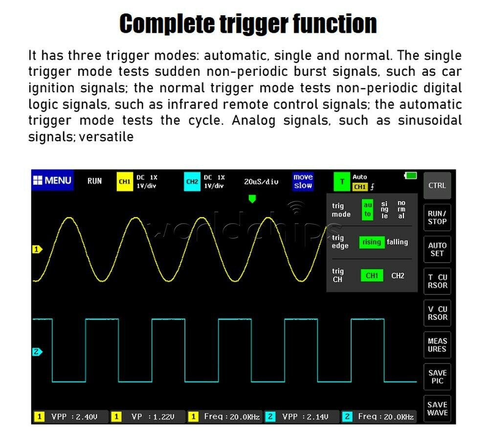 1013D 7 inch 2CH Digital Storage Oscilloscope 100MHz Bandwidth 1GS Sample Rate