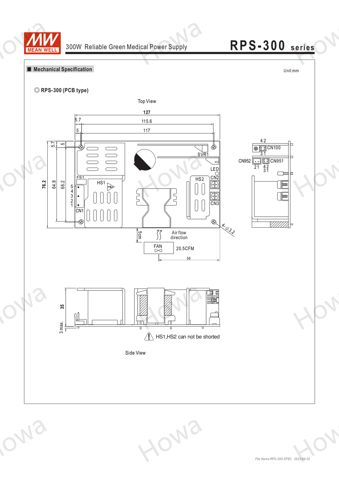 Mean Well RPS-300 Switching Power Supply Medical PCB Type 300W 12V15V24V48V