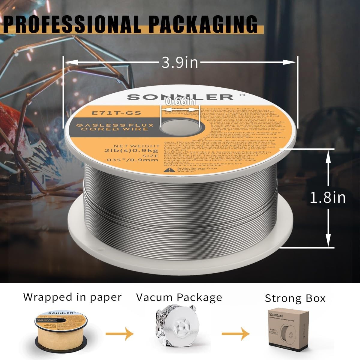 0.035 Flux Core Welding Wire, 3 Spools E71T-GS Low Splatter Gasless Carbon Steel