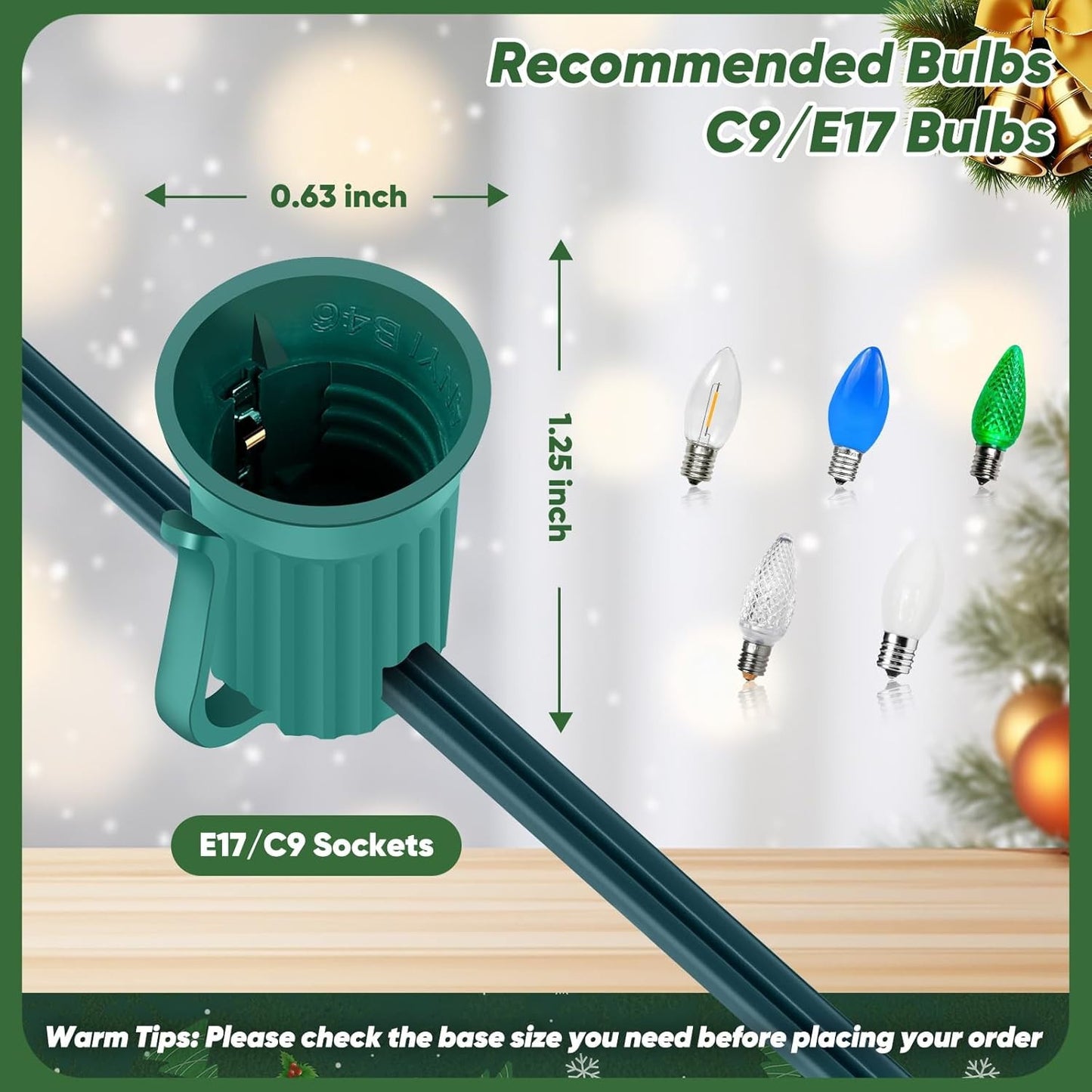 500 FT C9 Cut-to-Length Christmas Lights - Outdoor, E17 Sockets, Green Wire