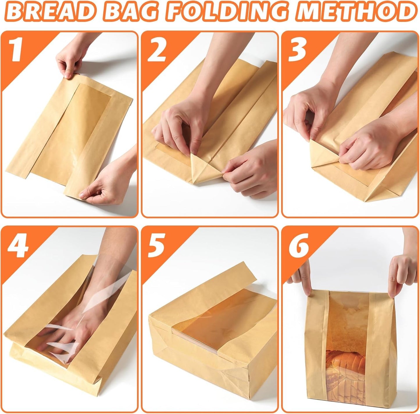 50-Pack Bread Bags with Window, 13.7x8.2x3.7in,Thick Paper,with Sealing Stickers