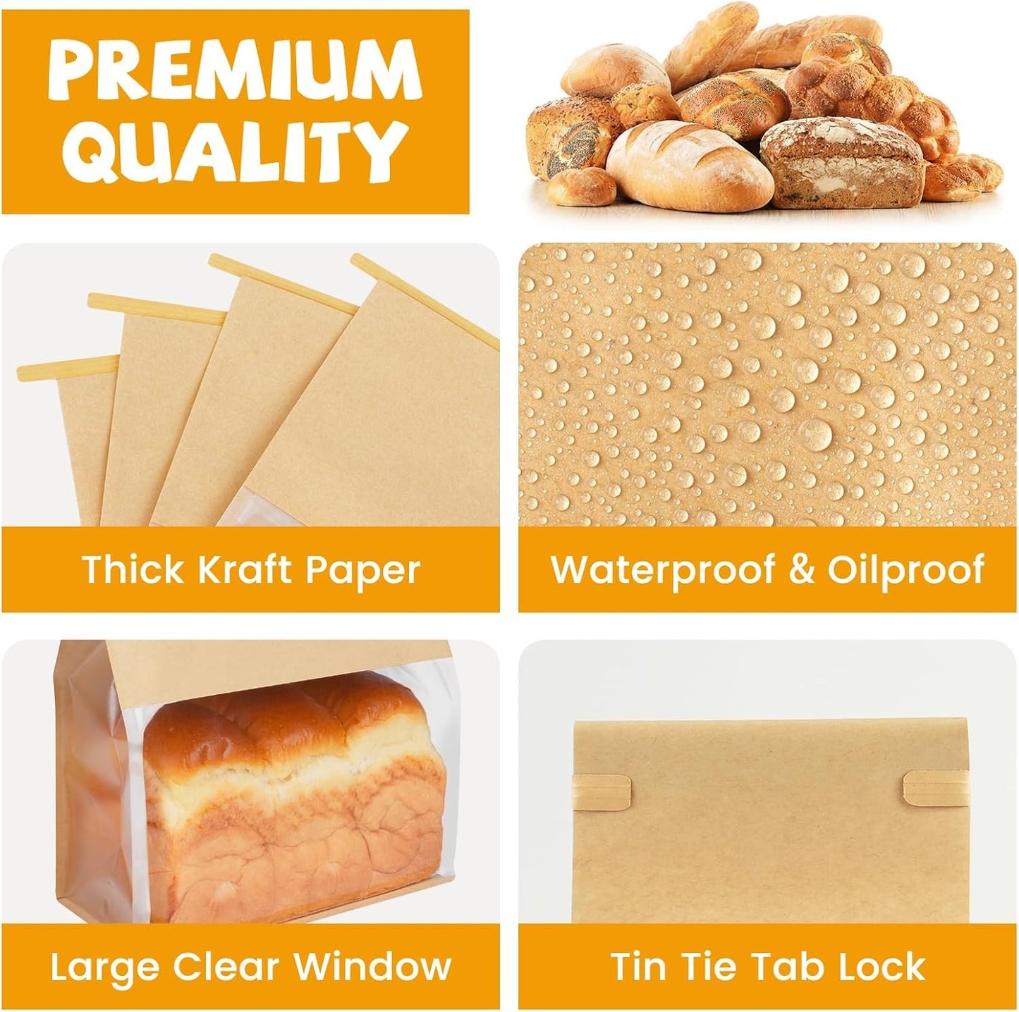 50 Pack Bread Bags with Tabs for Homemade Sourdough Bread, 8.7X4.3X11 Inches Tin