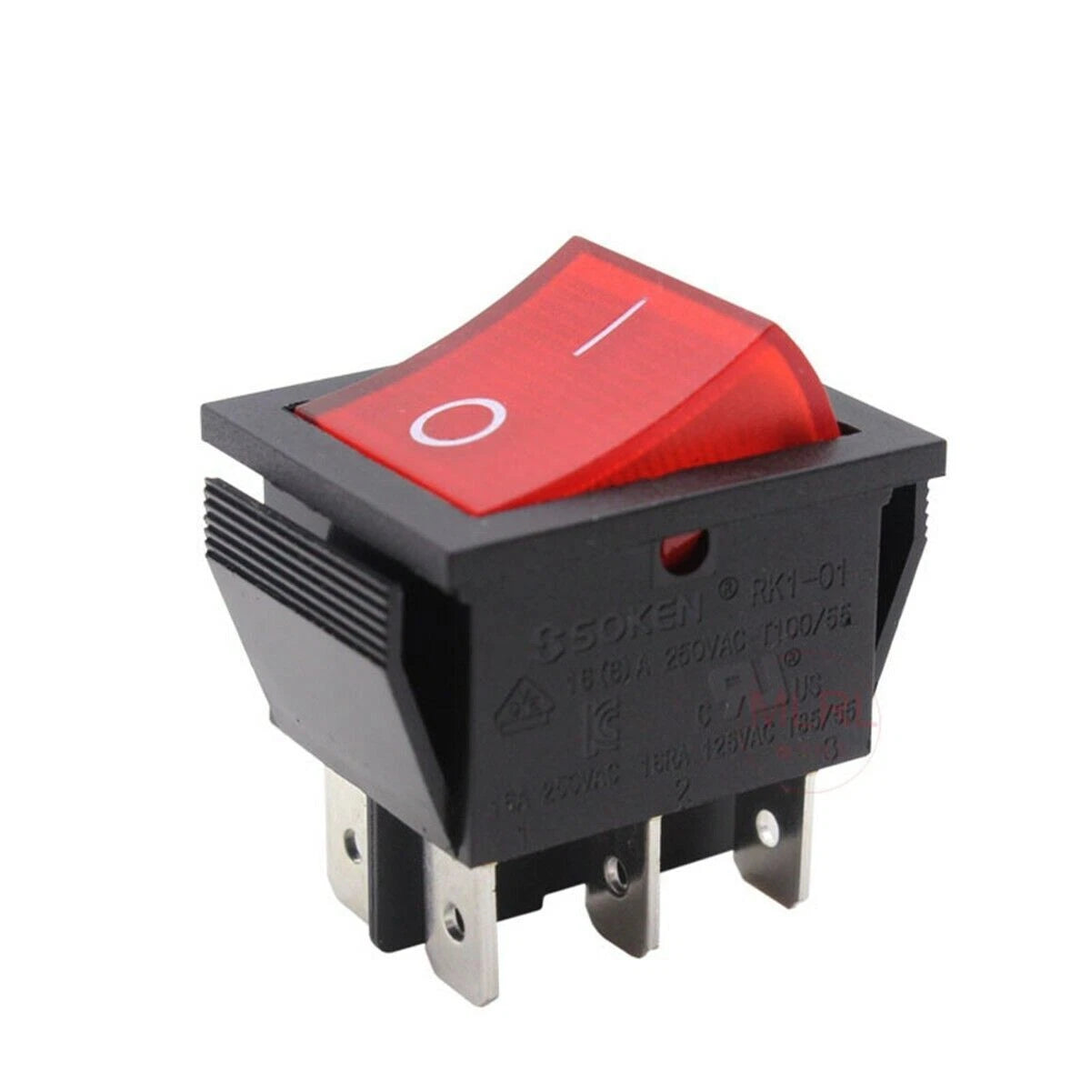 5PCS SOKEN RK1-01 6 pins Rocker Switch 16A 250VAC With Red Light