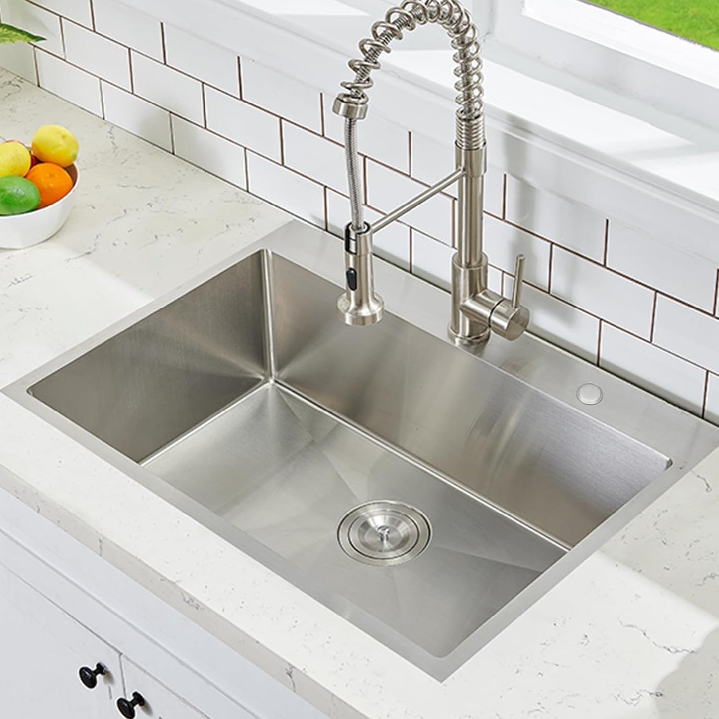 33x22 Inch Drop In Kitchen Sink, Stainless Steel Brushed Nickel with Dish Grid