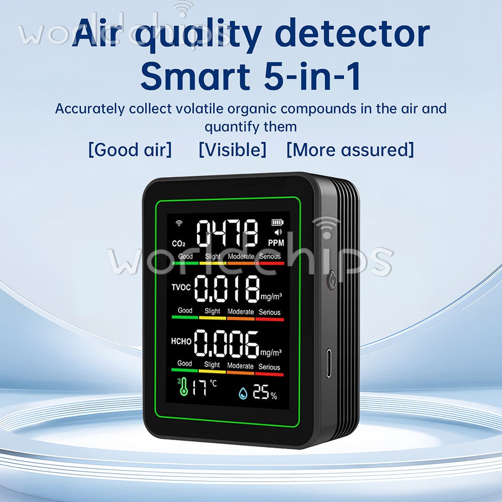 Tuya 5-in-1 WiFi Air Quality Monitor Formaldehyde CO2 TVOC Temp Humidity Tester