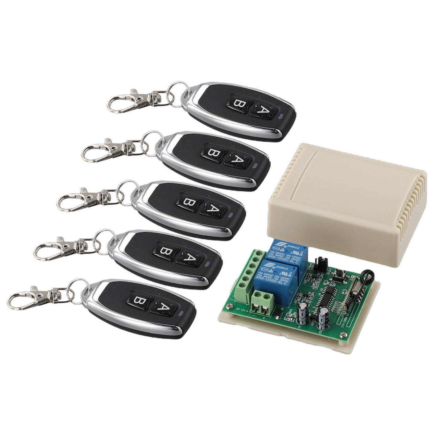 2CH 433MHz Relay 5pcs Wireless Remote Control Switch Transmitter & 1x Receiver