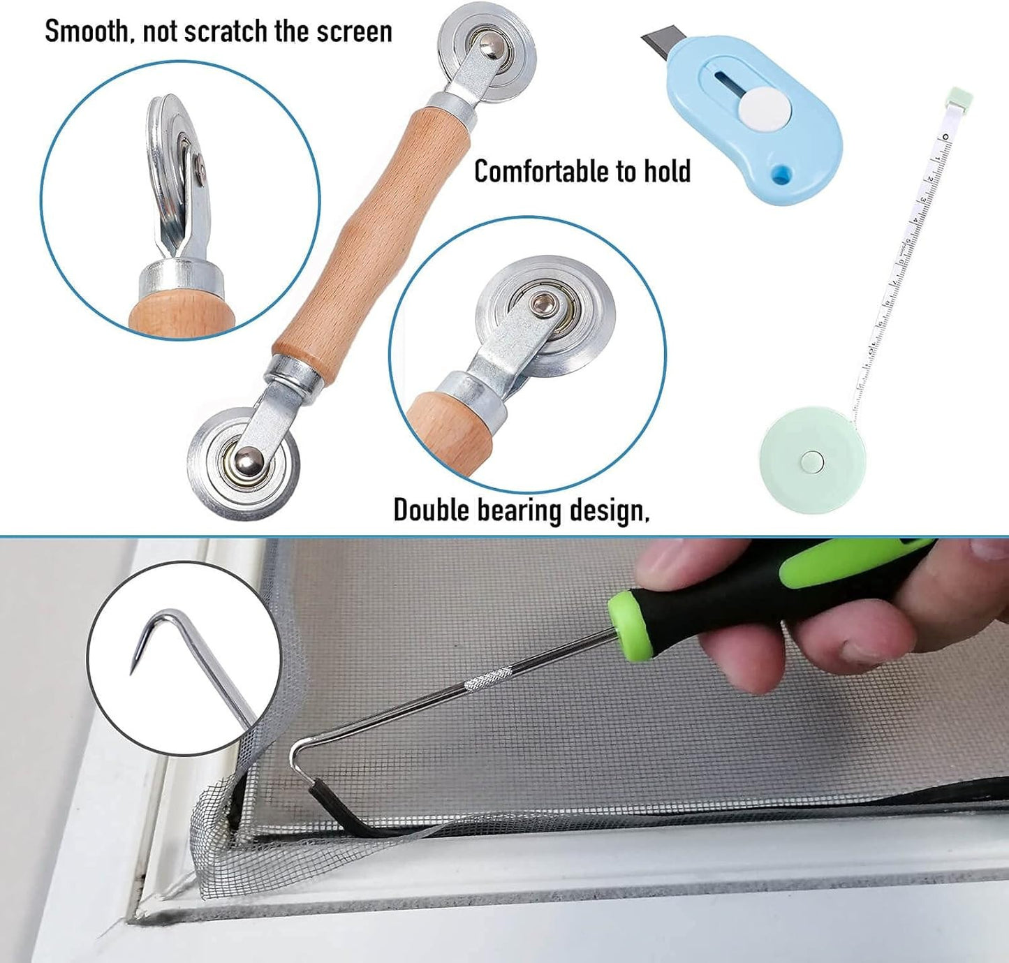 Windows Screen and Screen Door Repair Kit, 48"X118" Charcoal Fiberglass Mesh wit
