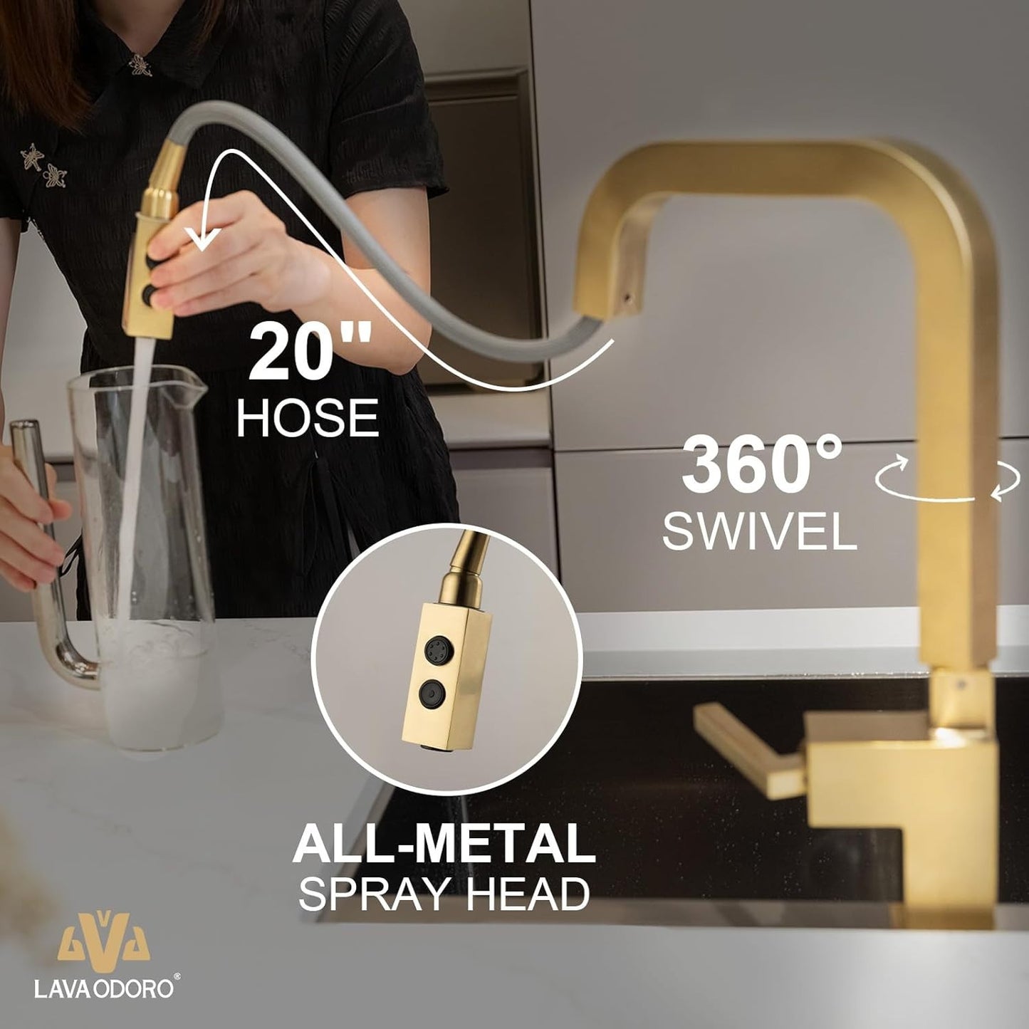 Brushed Gold Kitchen Faucet, Single Handle with Magnetic Pull Down Sprayer