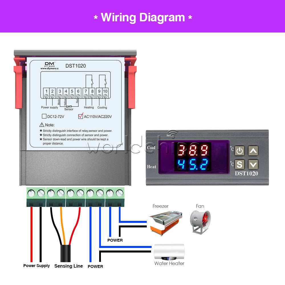 AC110-230V Digital DST1020 Dual Display Thermostat Temperature Controll  DS18B20