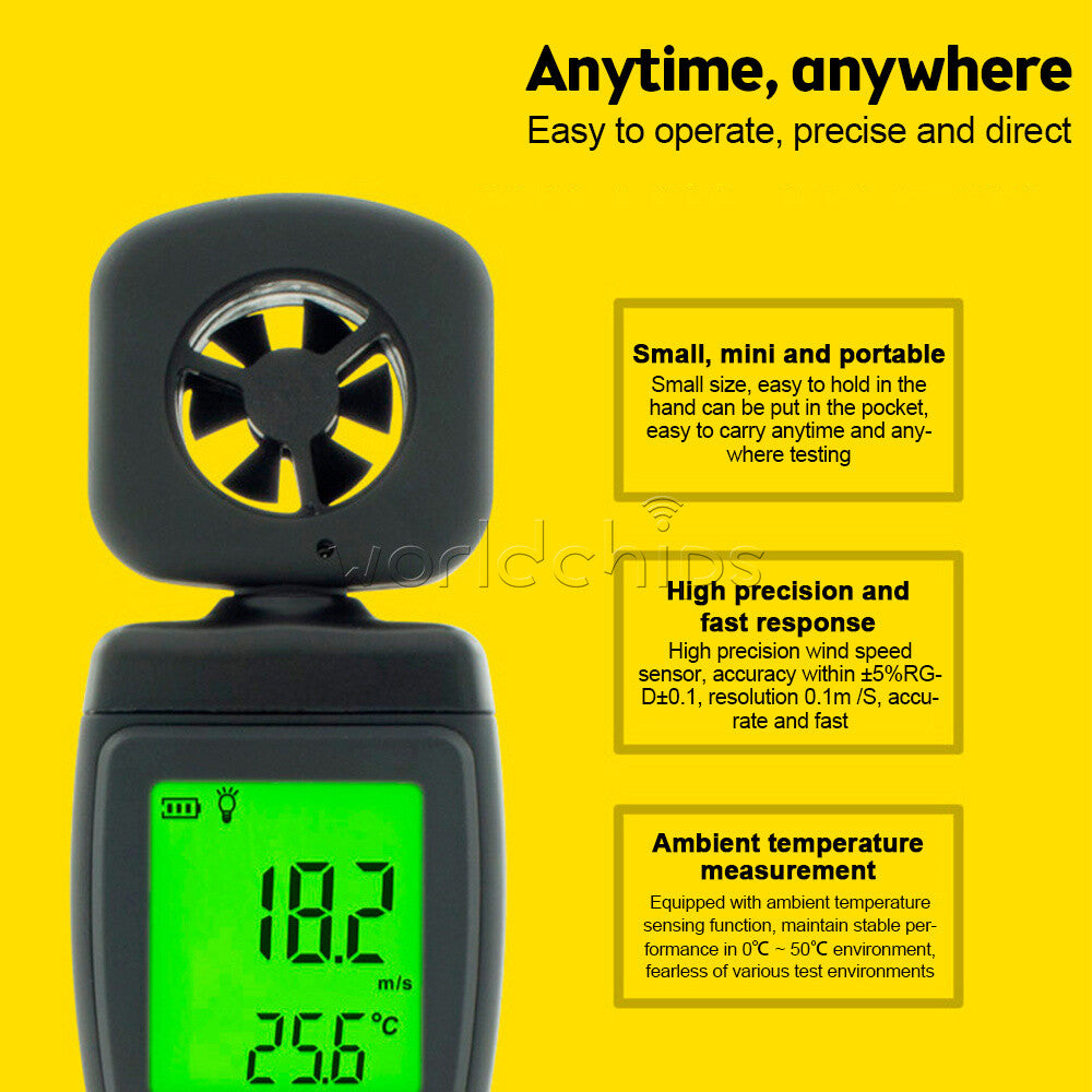 AS816 Anemograph Air Flow Meter Anemometer Handheld Digital Wind Speed Measure