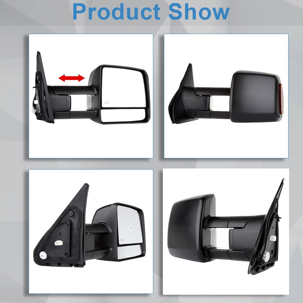 Left + Right Tow Mirrors for 07-17 Toyota Tundra Power Heated LED Turn Signal