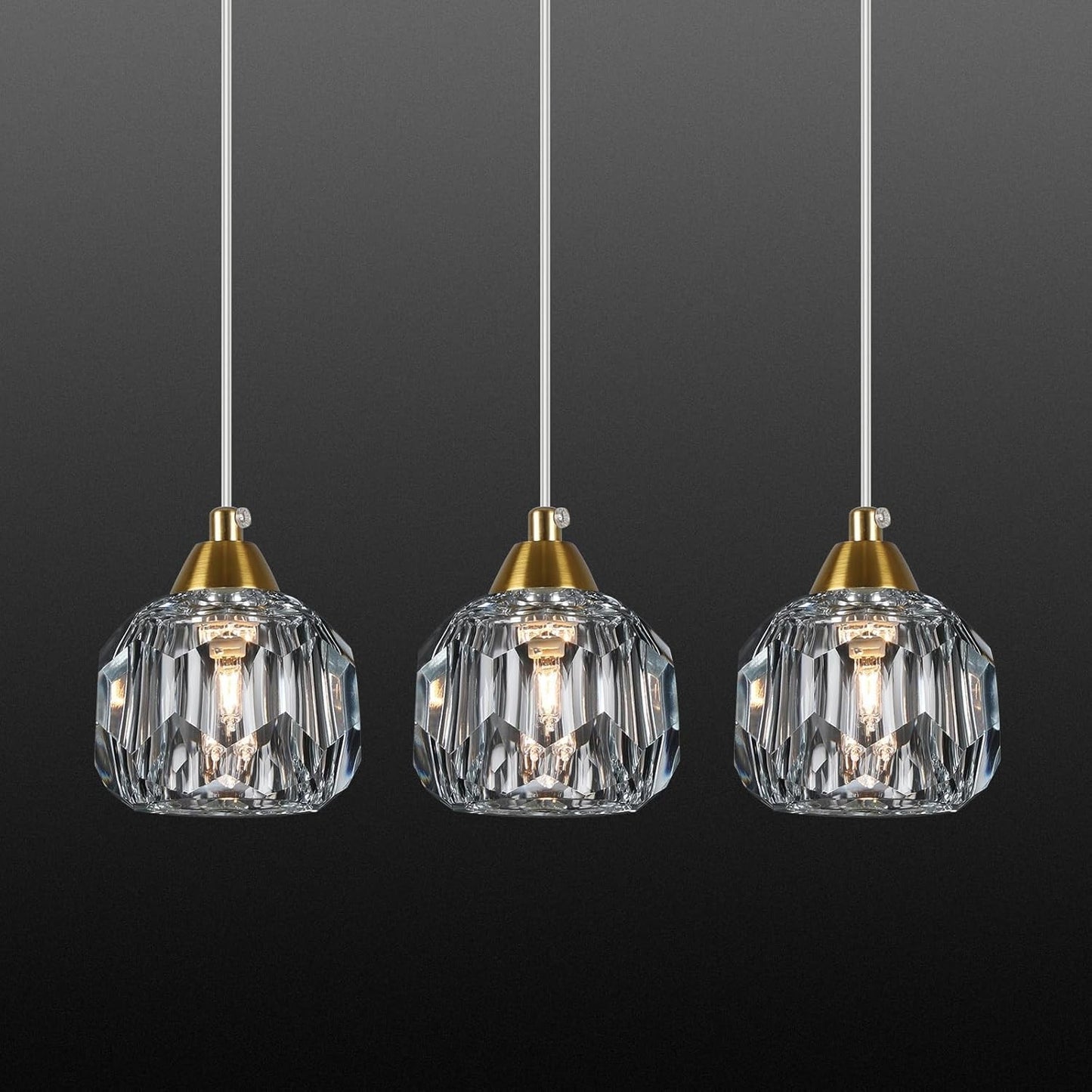 3-Pack Gold Crystal Chandeliers, Modern Pendant Light for Dining Room