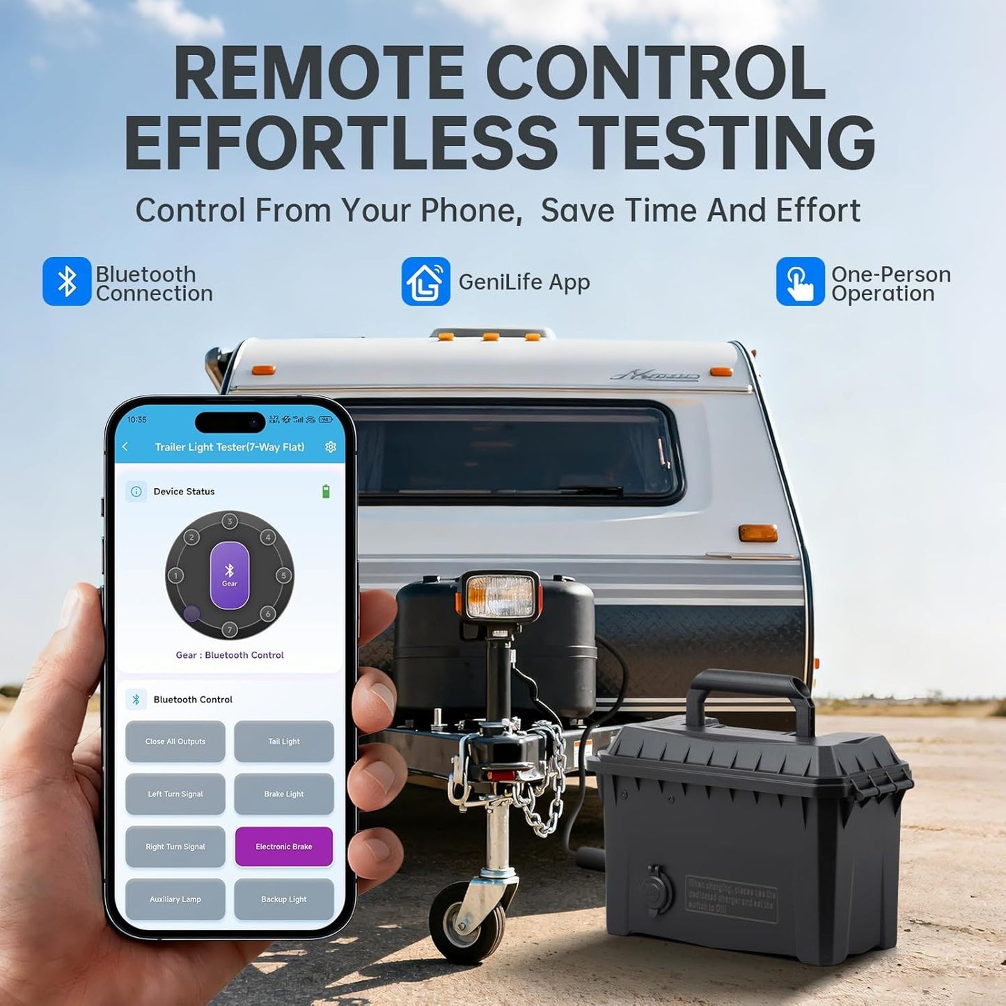 Trailer Light Tester Box with 12V Battery, Bluetooth App Control, IP68 Case