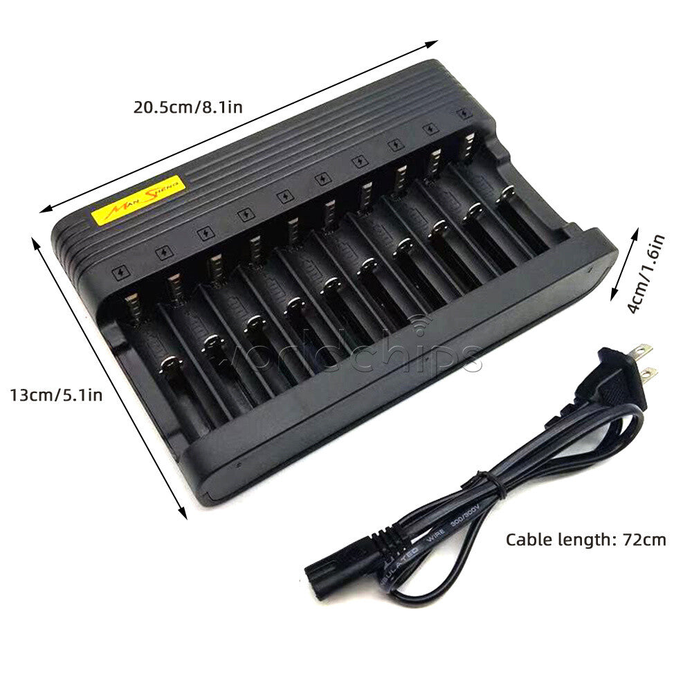 USB 10 slots Li-ion Battery Charger Smart Li-ion Charging for 14500 16350 18500