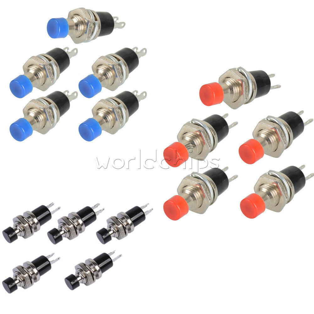 100PCS Red/Blue/Black PBS-110 ON/OFF Push Button Mini Lockless Momentary Switch
