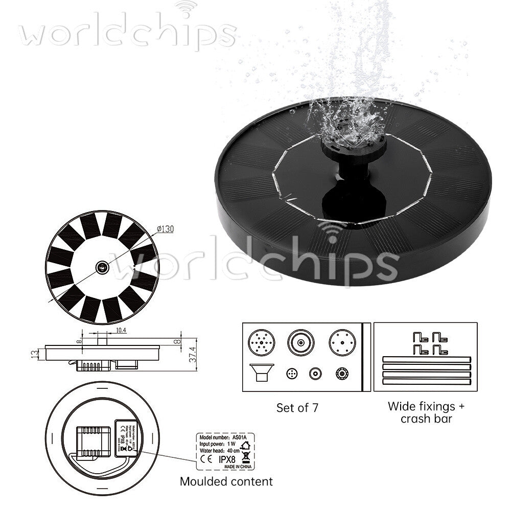 Solar Power Round Fountain Pump Upgrade 1W Solar Fountain With 4 Nozzles Kit