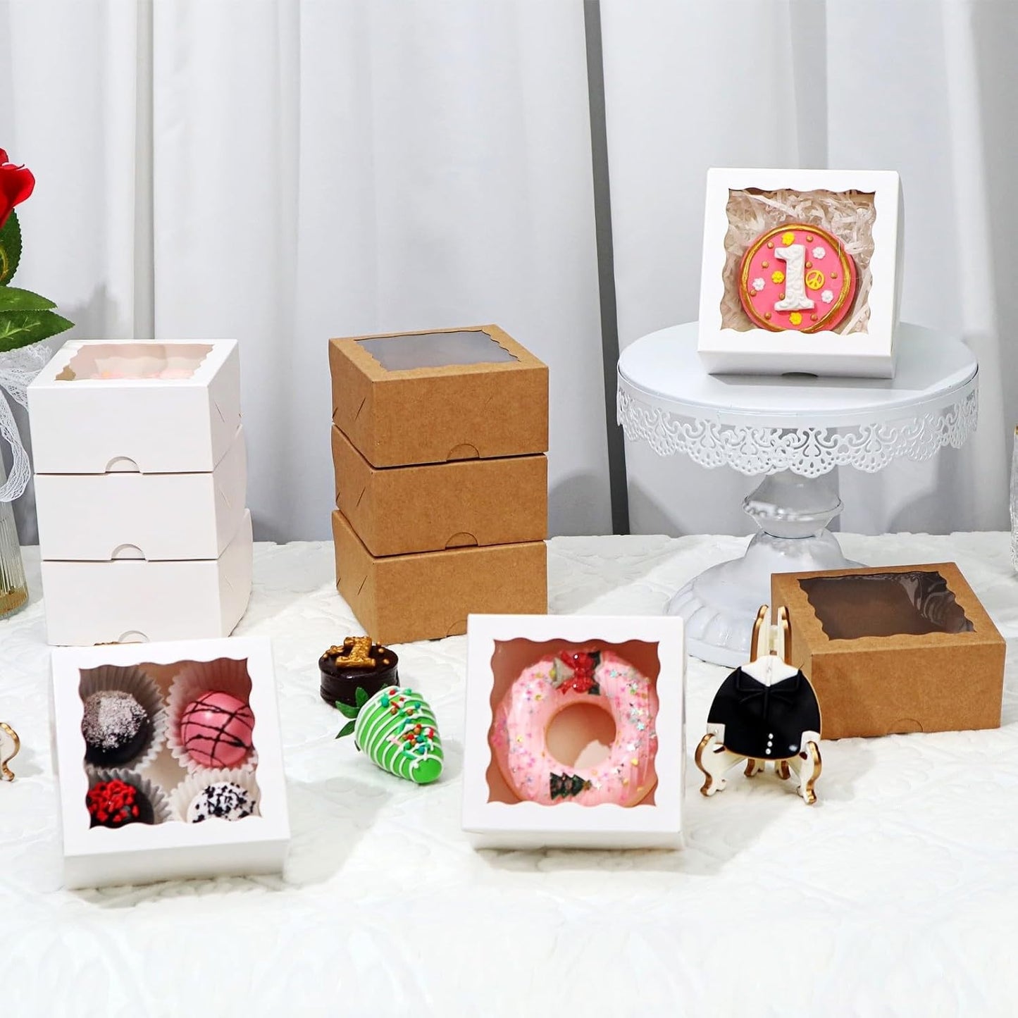 Romanticbaking 40 Pack Bakery Boxes 4X4X2 Inches Cookies Boxes Mini Bundt Cake B