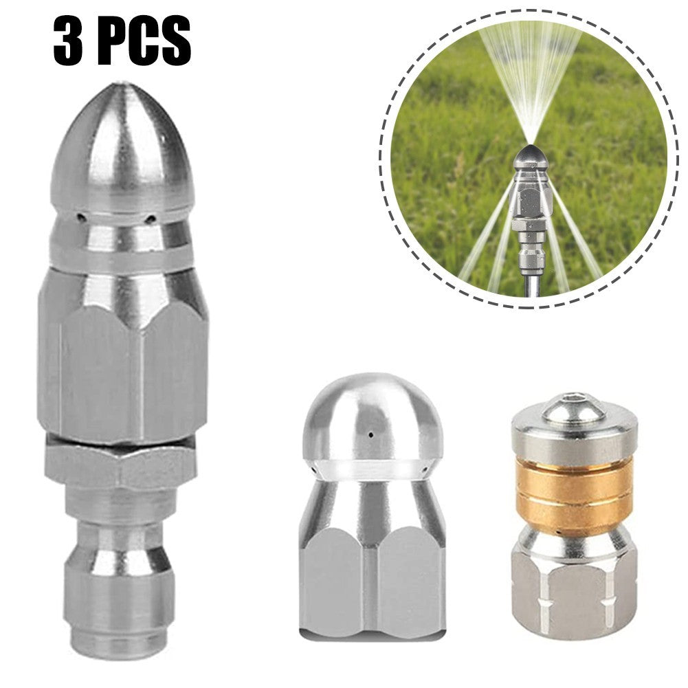 3 PCS Sewer Jetter Rotary Nozzle 1/4 In Pressure Washer Hose Quick-Connect