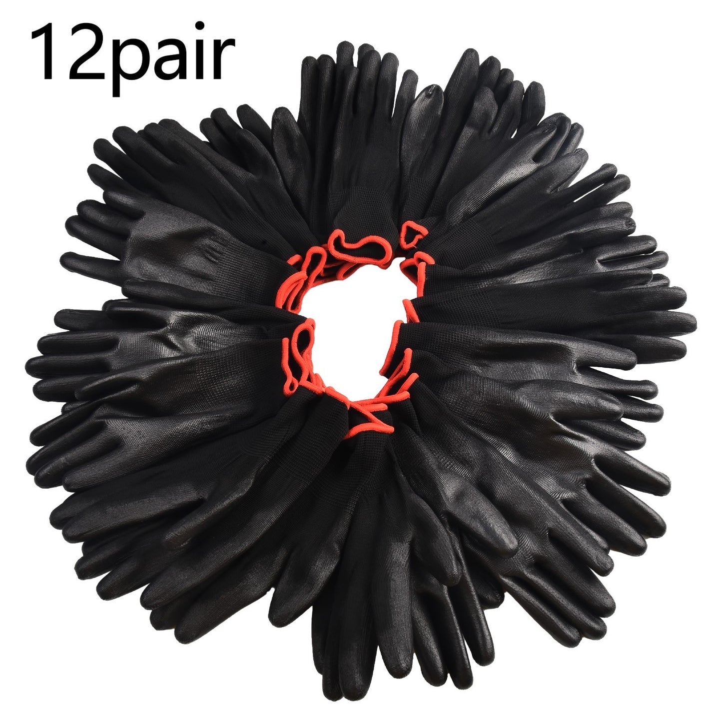 12Pairs Safety Coating Work Gloves Hand PU Nylon Antiskid Dust-proof