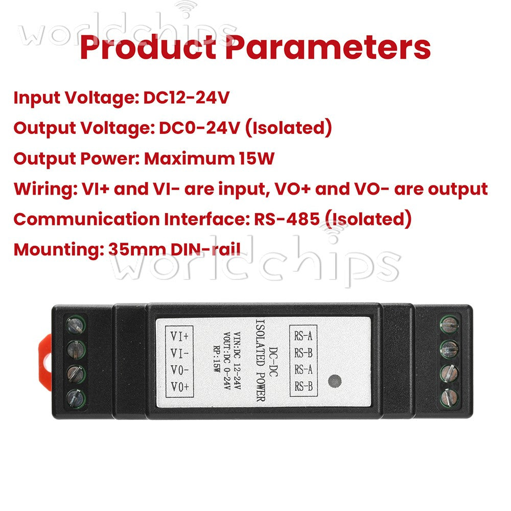 DIN Rail DC-DC Isolated Adjustable Power Supply 12-24V to 0-24V Modbus RS485