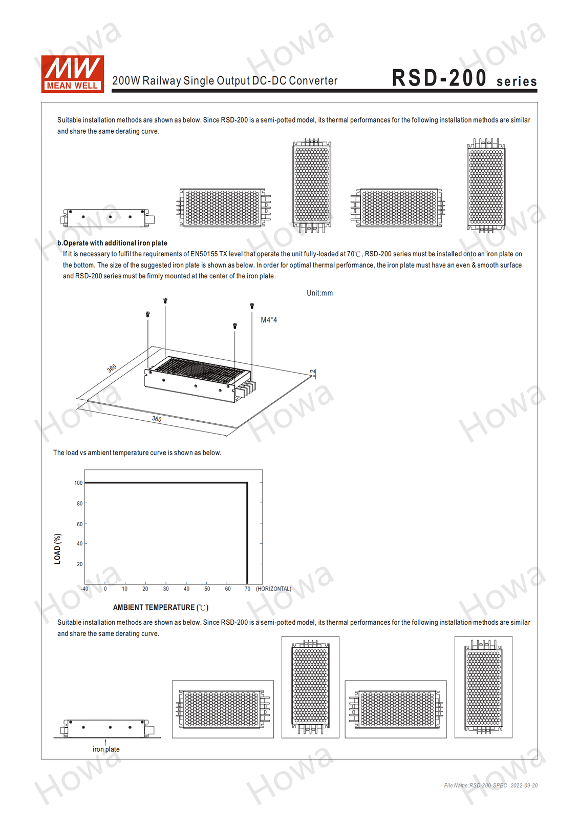 Mean Well Switching Power Supply RSD-200B/C/D 200W DC To DC 12V24V48V110 Railway