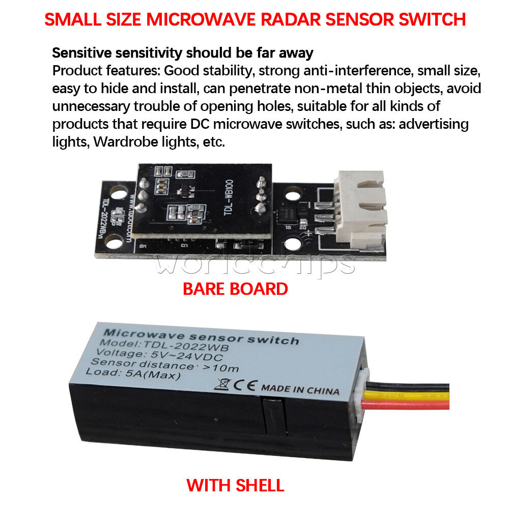 TDL-2022WB 5V 12V 24V Microwave Radar Sensor Induction Switch 5A 360° 8-10m