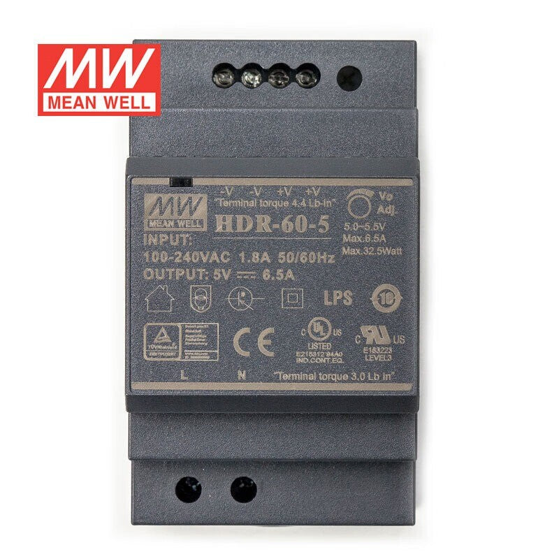 Mean Well HDR-60 Series DIN Rail Power Supply 15W 5V 12V 24V 48V