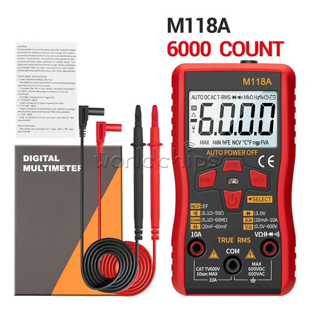 M118A True RMS Digital Multimeter Amp Ohm Voltage Resistance Tester Meter AC/DC